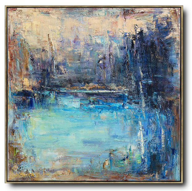 Large Abstract Art,Abstract Landscape Oil Painting,Living Room Canvas Art,Purple,Sky Blue,Maize-Yellow.etc
